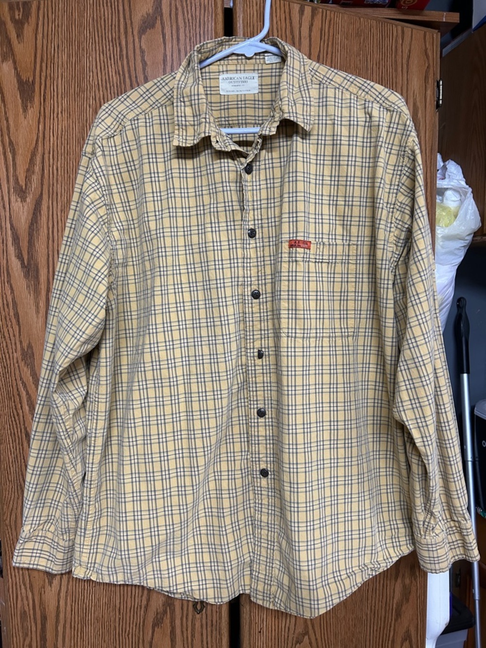 American Eagle Outfitters Yellow Plaid Long-Sleeve Button-Down Shirt Sz Large